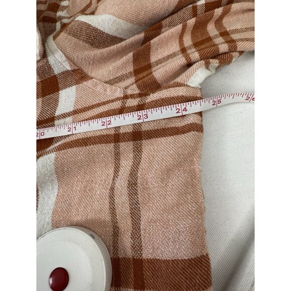 Rustic Womens XL Flannel Shirt Pink White Plaid Fall Western Coastal Boho - Picture 8 of 10